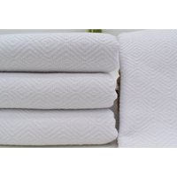 Weißes Handtuch Unikat 100x180 cm Tischdecke Küchentuch Rautenmuster Küche Dekor Bad Bll-Dzelms von ORGANICTURKISHTOWEL