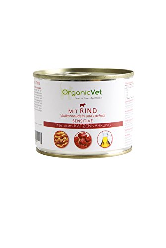 OrganicVet Katze NassfutterSensitive Sensitive Rind mit Vollkornnudeln, 6er Pack (6 x 200 g) von OrganicVet