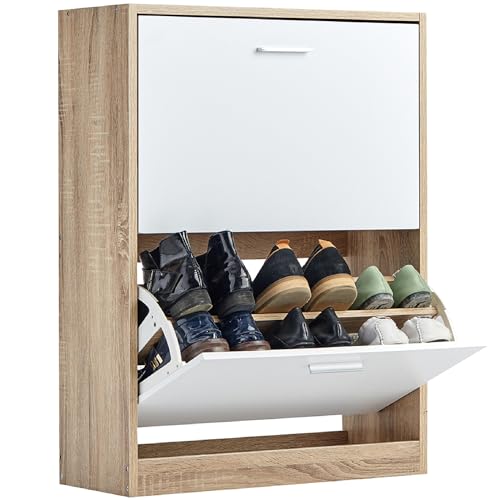 ORGANIZE Schuhschrank für 12 Paare - schuhkipper schmal - schuhregal geschlossen für Eingang, Flur - B60xT24xH80 cm – Weiss von ORGANIZE