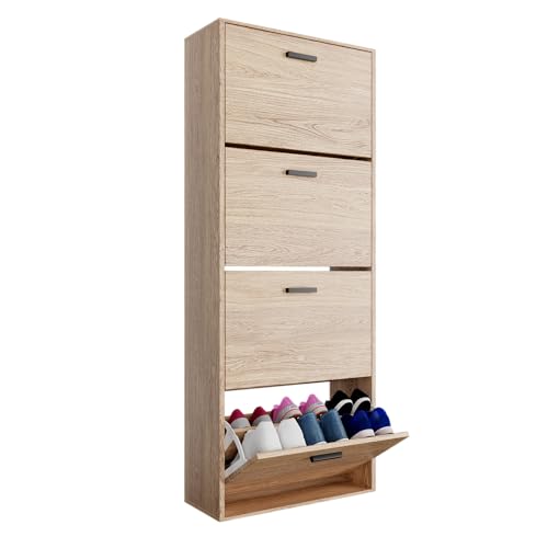 ORGANIZE Schuhschrank für 24 Paare - schuhkipper schmal - schuhregal geschlossen für Eingang, Flur - B60xT24xH150 cm – Helles Holz von ORGANIZE