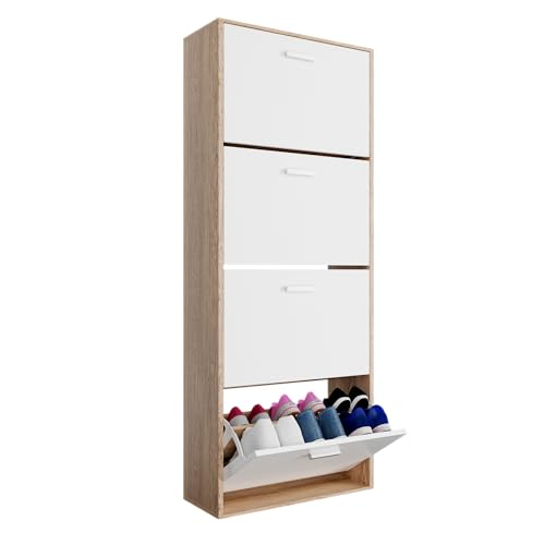 ORGANIZE Schuhschrank für 24 Paare - schuhkipper schmal - schuhregal geschlossen für Eingang, Flur - B60xT24xH150 cm – Weiss von ORGANIZE