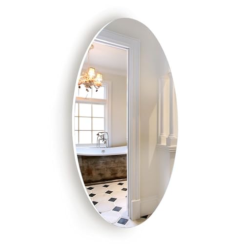 Organizedlife Ovaler wandmontierter Spiegel, Rahmenlos, für Schlafzimmer oder Badezimmer, modernes minimalistisches und stilvolles Design, horizontal oder vertikall, 64x 37CM von ORGANIZEDLIFE ORGANIZED AND TIDY