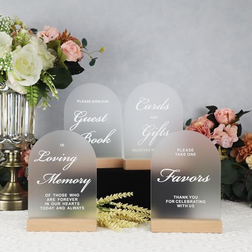 Hochzeitsschilder-Set – Acryl-Gästebuchschilder mit Holzständer, 12,7 x 17,8 cm Karten und rustikale Hochzeitsdekoration, 4-teilig von ORGANTEAM