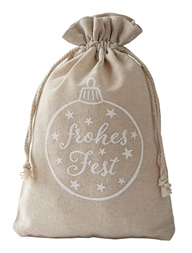 I 6 Leinensäckchen, Leinenbeutel - Frohes Fest - Weihnachtskugel - mit Baumwollkordel, Adventskalender, Weihnachtsbeutel, Christkind, Geschenkverpackung (30x20 cm) von ORGANZABEUTEL24