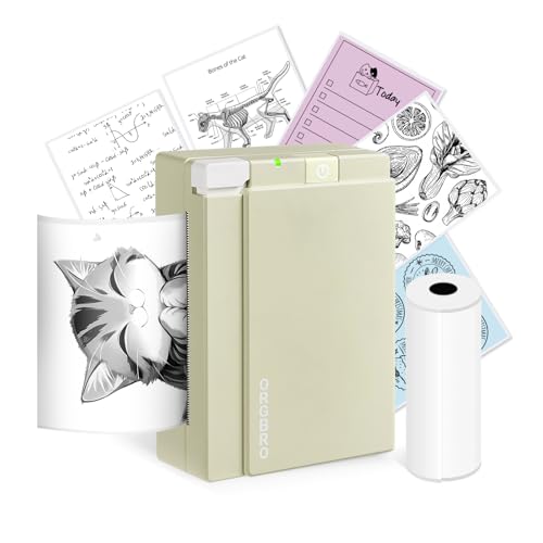 ORGBRO Mini Drucker für Smartphone, X3 Sticker Drucker Bluetooth mit 1 Rolle Aufkleber Papier, 300DPI Mini Printer Etikettendrucker Tragbarer Thermodrucker für Studie Notizen & Fotos, Olivgrün von ORGBRO