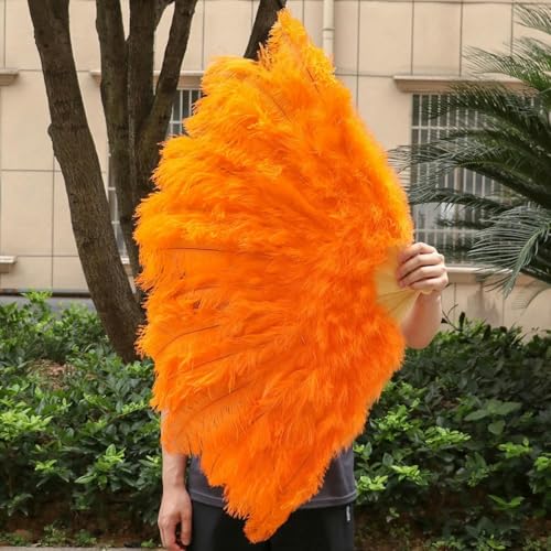 13Bone Handfächer aus Straußenfedern für Tänzer, Shows, Bühnenauftritte, Dekoration, Faltbarer Bastelfächer mit Straußenfedern, 90 cm, Orange, Zwei Hände 13Bone Handfächer aus Straußenfedern für Tänzer, Shows, Bühnenauftritte, Dekoration, Faltbarer Bastelfächer mit Straußenfedern, 90 cm, Orange, Zwei Hände von ORGEFY