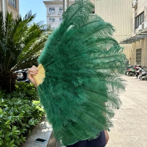 ORGEFY 1/2 Stück rosa Straußenfederfächer, Bühnen- und Tanzaufführungszubehör, 100 cm, klein, für die Linke und rechte Hand, Federfächer, Dunkelgrün, 100 cm, 2 Stück von ORGEFY