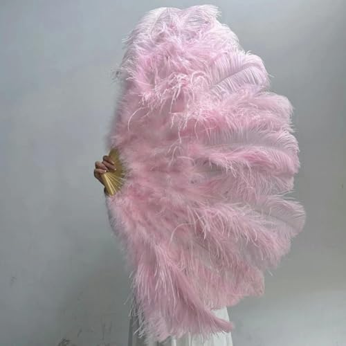 ORGEFY 1/2 Stück rosa Straußenfederfächer, Bühnen- und Tanzaufführungszubehör, 100 cm, klein, für die Linke und rechte Hand, Federfächer, Hellrosa, 100 cm Links, 2 Stück von ORGEFY