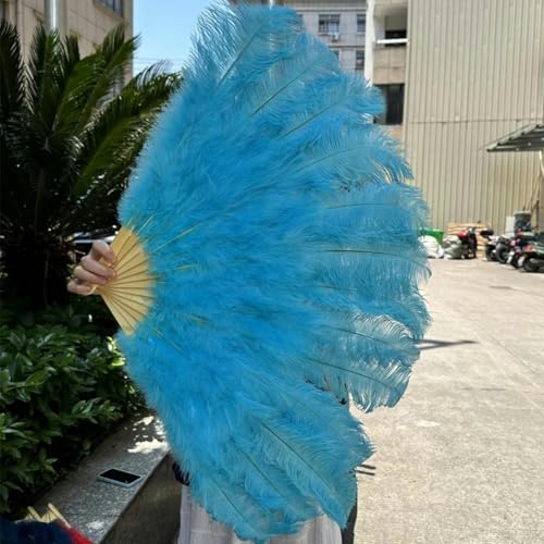 ORGEFY 1/2 Stück rosa Straußenfederfächer, Bühnen- und Tanzzubehör, 100 cm, klein, für die Linke und rechte Hand, Federfächer, Himmelblau, 100 cm Links, 2 Stück von ORGEFY