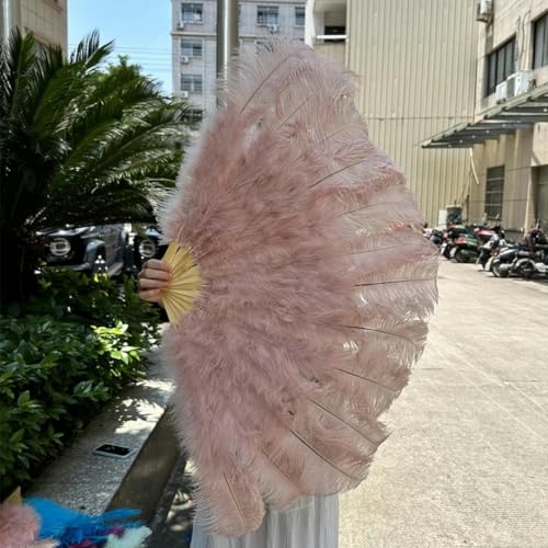 ORGEFY 1/2 Stück rosa Straußenfederfächer, Bühnen- und Tanzzubehör, 100 cm, klein, für die Linke und rechte Hand, Federfächer, Lederrosa, 100 cm Links, 2 Stück von ORGEFY
