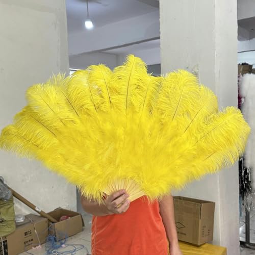 13Bone Handfächer aus Straußenfedern für Tänzer, Shows, Bühnenauftritte, Dekoration, Faltbarer Bastelfächer mit Straußenfedern, 90 cm, Gelb, Zwei Hände 13Bone Handfächer aus Straußenfedern für Tänzer, Shows, Bühnenauftritte, Dekoration, Faltbarer Bastelfächer mit Straußenfedern, 90 cm, Gelb, Zwei Hände von ORGEFY