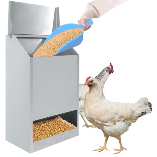 ORHEYA 22,5KG Futterautomat Hühner Verzinkt Futtertröge Geflügelfutterautomat Wandhalterung mit Deckel Wasserdicht und Rattensicher Hühnerfutterautomat Futterspender Futtertrog für Geflügel von ORHEYA