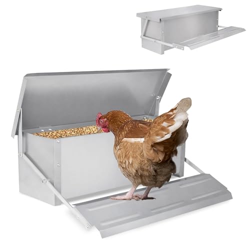 ORHEYA Automatischer Hühner Futterautomat 10 kg Geflügelfutterautomat aus verzinktem Stahl, Futterspender Futtertrog für Geflügel mit rattensicheren Füßen und wasserfestem Deckel für Hühner, Enten von ORHEYA