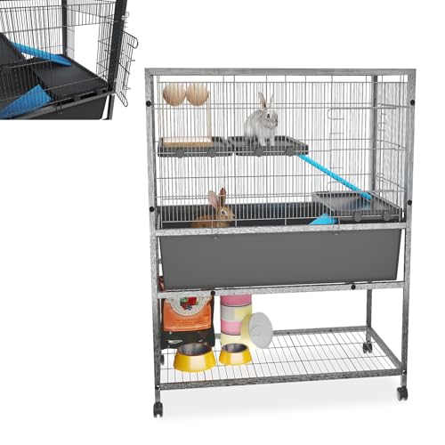 ORHEYA Kleintierkäfig Rattenkäfig Hamsterkäfig, Meerschweinchenkäfig Nagerkäfig Frettchenkäfig mit Rollen, Sicherheitsverschluss, 3 Plattformen, 2 Rampen mit Stoffbezug – Einzeletage von ORHEYA