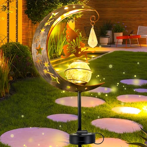 Mond Solarlampen für Außen Gartendeko Terassendeko, Geschenke für Frauen, Gartenleuchte Wasserdichte Wegeleuchte mit Sonnenfänger Kristall, Solarleuchten für Außen Kugel, Terrasse Hof Rasen von ORHOMELIFE