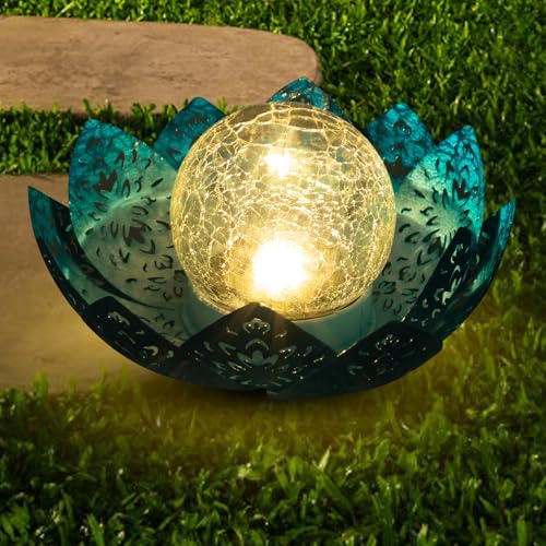 ORHOMELIFE Solarlampen für Außen Solar Lotus Garten Deko Solar Bodenleuchte für Garten Gartenleuchten für Außen Terassendeko LED Solarleuchten Wasserdicht Blau von ORHOMELIFE