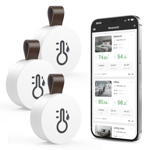 ORIA Bluetooth Thermometer Hygrometer, 3 Stk. Mini Innen Temperatur- Feuchtigkeitssensor mit APP, Daten Export, kompatibel mit iOS/Android, für Wohnzimmer, Babyzimmer, Haus von ORIA