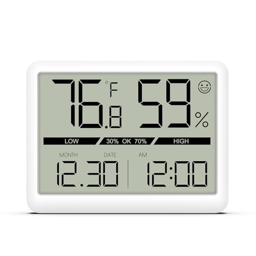 ORIA Digital Thermometer Hygrometer, Mini Tragbares Temperatur Luftfeuchtigkeitsmesser, Zeit/Datum/Komfort-Indikator, ℃/℉, Magnetischer, Manuelle Kalibrierung, für Hotel, Büro, Haus von ORIA