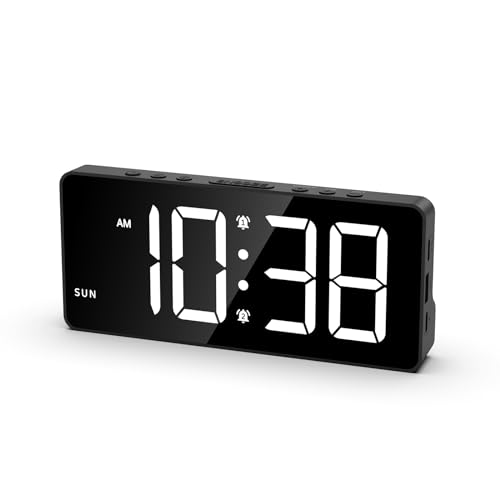 ORIA Digitaler Wecker, 7” Modern Tischuhr mit 5 Einstellbare Helligkeit, 2 Alarme, 3 Lautstärke Einstellbare, Snooze, Typ-C & Batteriebetrieben, Digital Moderne Uhr für Schlafzimmer, Büro von ORIA