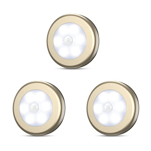 ORIA LED Bewegungsmelder Licht, 3 Stk LED Nachtlicht mit Bewegungsmelder, Auto EIN/AUS & Batteriebetrieben, Weiches Weißes Schrank Licht mit Bewegungsmelder, für Inner, Flur, Badezimmer - Champagner von ORIA