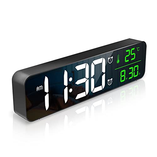 ORIA LED Digitale Wanduhr, 10,5'' Bildschirm Digital Wandwecker, Datum/Temperaturanzeige, ℃/℉, Zeitgedächtnis, 2 Alarmen, 40 Klingelton/4 Lautstärke/5 Helligkeit (mit 1,5m USB Kabel) von ORIA