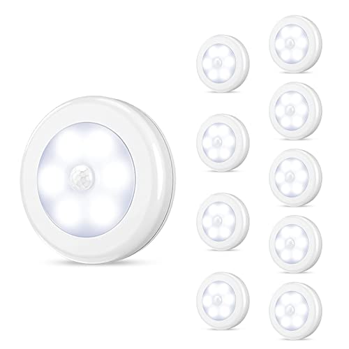 ORIA LED Nachtlicht mit Bewegungsmelder, 10 Stück Nachtlicht Batteriebetrieben, Baby Nachtlicht, Automatisch AN/AUS, ideal für Schlafzimmer, Kinderzimmer, Treppe, Flur - Weiß von ORIA