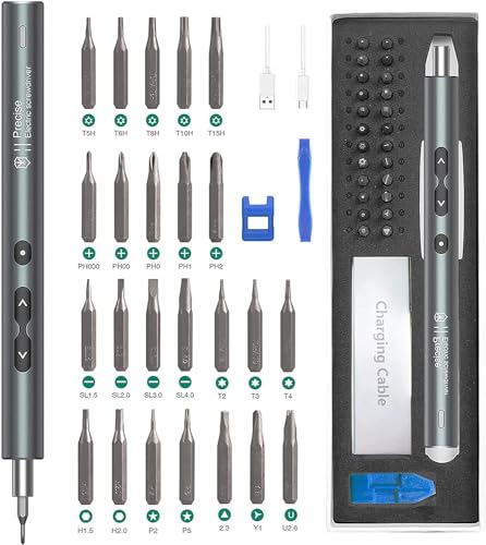 ORIA Präzisions Elektro Schraubendreher, 28 in 1 Tragbarer Elektrischer Mini Akkuschrauber Reparatur-Kits, mit Type-C USB Aufladung, für Smartphones, Uhr, Kamera, Laptop von ORIA