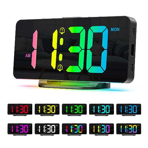 ORIA Digital Wecker RGB, 7" LED Modern Tischuhr mit 11 Schriftfarbe, 4 Helligkeiten/2 Lautstärken Einstellbare, Snooze, 12/24H, Typ-C Kabel (1,5M), für Zuhause, Büro, Schlafzimmer - Schwarz von ORIA