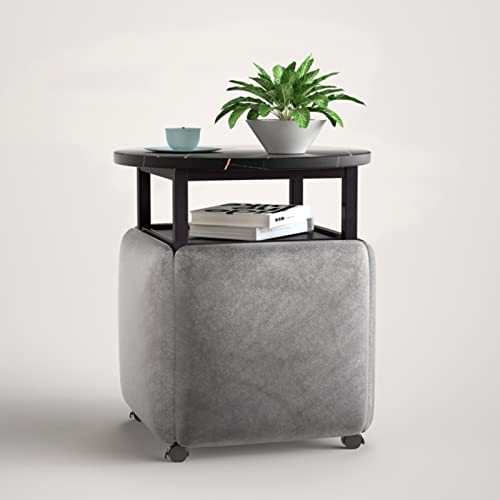 5 in 1 Faltbarer Seitentisch, Klapphocker, Klapppopuf und Couchtisch, 5er Set, Würfelstuhl mit Drehrollen, Fußhocker für Wohnzimmer, Zuhause Büro(Grey,Black desktop) von ORICALCHASM