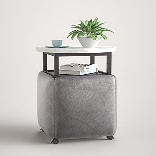 5 in 1 Nestbarer Osmanischer Couchtisch, Rollen, Stapelbarer Würfelsitz mit Rollen und Seitenschreibtisch, beweglicher Beistelltisch für Wohnzimmer, Home Office (Grey,White Desktop) von ORICALCHASM