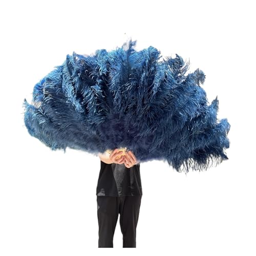 Faltbarer Fächer für Damen, großer Fächer aus Straußenfedern, Marabu-Kaffee, Vintage-Stil, faltbar, für Kostüm, Tanz, Show, Bühne, Party, Hochzeit, Dekoration (Blau, 100 cm) von ORICALCHASM