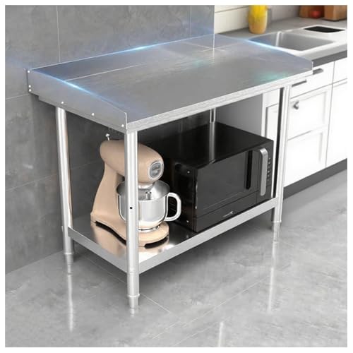 Küchenvorbereitungstisch, 2 Tier Restaurant Milch Tea Store Thickened Edelstahl Arbeitstisch The Bottom Dreieck Structure Connection Brushed Metal Panel Adjustable Feet(47.2x23.6x31.5in) von ORICALCHASM