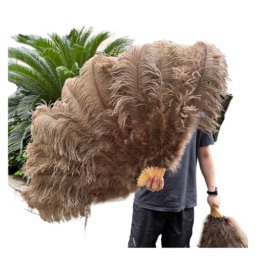 ORICALCHASM Faltbarer Handfächer für Damen, 13 Knochen Gelb Straußenfedern Fan 100CM Bühnenshow Performance Tanz Requisiten Flauschige Gefieder Fans Faltbar Mit Feder Fan Handwerk(Coffee,100CM) von ORICALCHASM