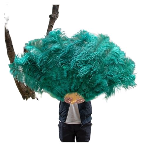 ORICALCHASM Faltbarer Handfächer für Damen, 13 Knochen Gelb Straußenfedern Fan 100CM Bühnenshow Performance Tanz Requisiten Flauschige Gefieder Fans Faltbar Mit Feder Fan Handwerk(Dark Green,100CM) von ORICALCHASM