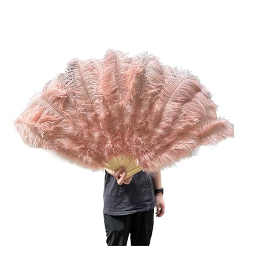 ORICALCHASM Faltbarer Handfächer für Damen, 13 Knochen Gelb Straußenfedern Fan 100CM Bühnenshow Performance Tanz Requisiten Flauschige Gefieder Fans Faltbar Mit Feder Fan Handwerk(Leather Pink,100CM) von ORICALCHASM