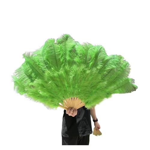 ORICALCHASM Faltbarer Handfächer für Damen, 13 Knochen Gelb Straußenfedern Fan 100CM Bühnenshow Performance Tanz Requisiten Flauschige Gefieder Fans Faltbar Mit Feder Fan Handwerk(Light Green,100CM) von ORICALCHASM