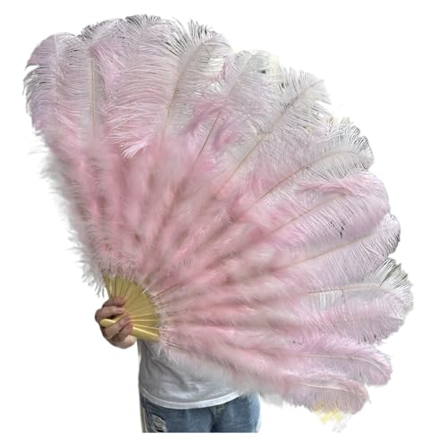 ORICALCHASM Faltbarer Handfächer für Damen, 13 Knochen Gelb Straußenfedern Fan 100CM Bühnenshow Performance Tanz Requisiten Flauschige Gefieder Fans Faltbar Mit Feder Fan Handwerk(Light Pink,100CM) von ORICALCHASM