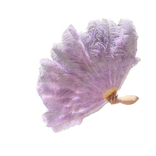 ORICALCHASM Faltbarer Handfächer für Damen, 13 Knochen Gelb Straußenfedern Fan 100CM Bühnenshow Performance Tanz Requisiten Flauschige Gefieder Fans Faltbar Mit Feder Fan Handwerk(Light Purple,130CM) von ORICALCHASM