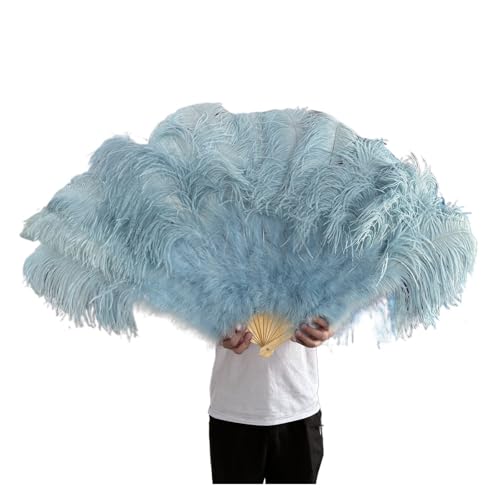 ORICALCHASM Faltbarer Handfächer für Damen, 13 Knochen Gelb Straußenfedern Fan 100CM Bühnenshow Performance Tanz Requisiten Flauschige Gefieder Fans Faltbar Mit Feder Fan Handwerk(Light Blue,100CM) von ORICALCHASM