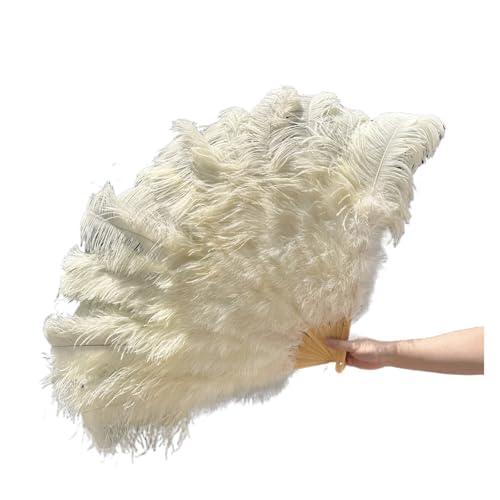 ORICALCHASM Faltbarer Handfächer für Damen, 13 Knochen Gelb Straußenfedern Fan 100CM Bühnenshow Performance Tanz Requisiten Flauschige Gefieder Fans Faltbar Mit Feder Fan Handwerk(Light Yellow,130CM) von ORICALCHASM