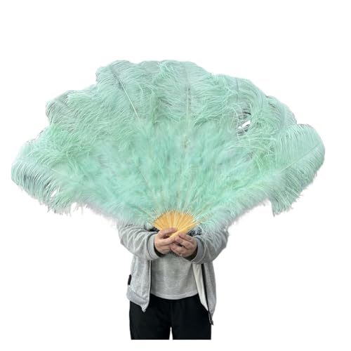 ORICALCHASM Faltbarer Handfächer für Damen, 13 Knochen Gelb Straußenfedern Fan 100CM Bühnenshow Performance Tanz Requisiten Flauschige Gefieder Fans Faltbar Mit Feder Fan Handwerk(Mint Green,130CM) von ORICALCHASM