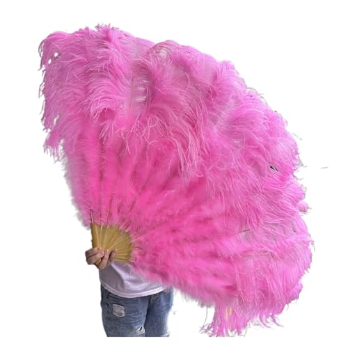 ORICALCHASM Faltbarer Handfächer für Damen, 13 Knochen Gelb Straußenfedern Fan 100CM Bühnenshow Performance Tanz Requisiten Flauschige Gefieder Fans Faltbar Mit Feder Fan Handwerk(Pink,130CM) von ORICALCHASM