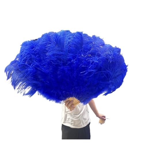 ORICALCHASM Faltbarer Handfächer für Damen, 13 Knochen Gelb Straußenfedern Fan 100CM Bühnenshow Performance Tanz Requisiten Flauschige Gefieder Fans Faltbar Mit Feder Fan Handwerk(Royal Blue,130CM) von ORICALCHASM