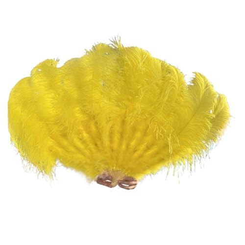 ORICALCHASM Faltbarer Handfächer für Damen, 13 Knochen Gelb Straußenfedern Fan 100CM Bühnenshow Performance Tanz Requisiten Flauschige Gefieder Fans Faltbar Mit Feder Fan Handwerk(Yellow,130CM) von ORICALCHASM
