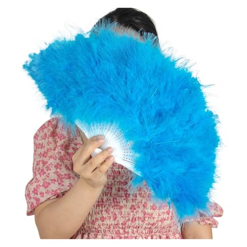 ORICALCHASM Faltbarer Handfächer für Damen, Bunte Truthahnfederfächer 50CM Bauchtanz Halloween Hochzeit Party Requisiten Ornament Dekoration Show Requisiten Marabou Plume Fan(Lake Blue) von ORICALCHASM