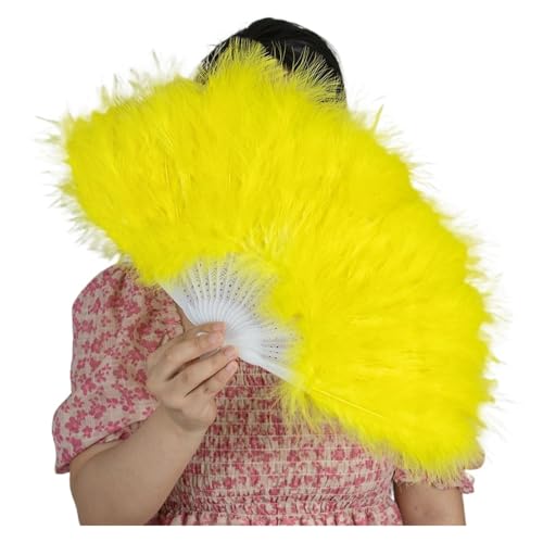ORICALCHASM Faltbarer Handfächer für Damen, Bunte Truthahnfederfächer 50CM Bauchtanz Halloween Hochzeit Party Requisiten Ornament Dekoration Show Requisiten Marabou Plume Fan(Yellow) von ORICALCHASM