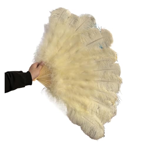 ORICALCHASM Faltbarer Handfächer für Damen, Fächer aus Straußenfedern, Lila, 100 cm, 130 cm, for Performance-Tanz-Requisiten, Gefiederfächer, faltbar, mit Fächer aus Marabufedern(Beige,130CM) von ORICALCHASM