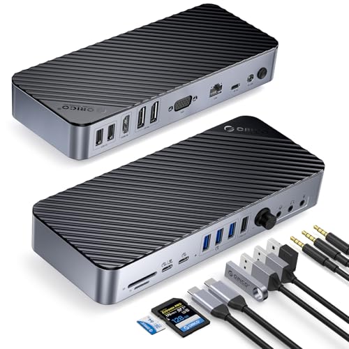 ORICO 20 IN 1 Docking Station, Triple Displays DKA20 USB C Hub mit 2 DP, HDMI, VGA, 60W PD, Type C 3.2 18W PD, USB C 3.2, 3 USB A 3.0, 3 USB A 2.0, RJ45, 3 Arten Audio, Lautstärketaste von ORICO