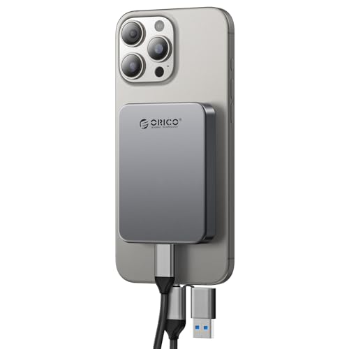 ORICO 4 TB Magnetic Portable SSD, 4K 120 fps ProRes HDR Aufnahme und Speicherung, USB3.0 bis zu 460MB/s, USB C&A 2 in 1 Kabel, Externe SSD Kompatibel mit iPhone 16/15 Pro Max, Computer - K5PLUS von ORICO