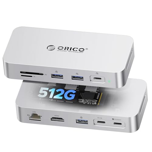 ORICO 512 GB Externe SSD Docking Station, Speichererweiterung + Schnittstellenerweiterung, bis zu 1000MB/s, 10-in-1 USB C HUB, unterstützt 4K@60Hz HDMI Display, 100W PD, Ethernet, SD/TF - SJ10 von ORICO